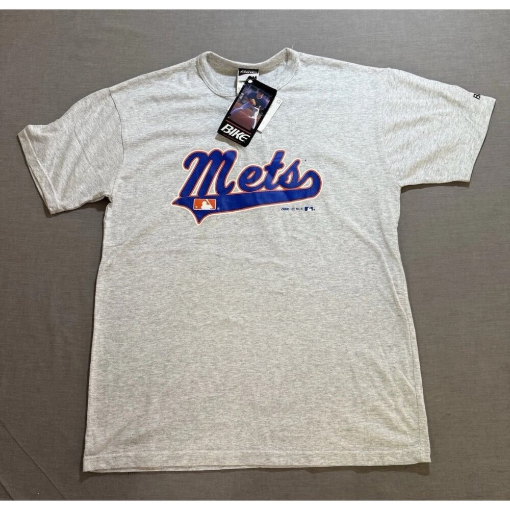 New‎ York Mets Baseball Bike Shirt Mens M Gray Short Sleeve Logo Button Henley